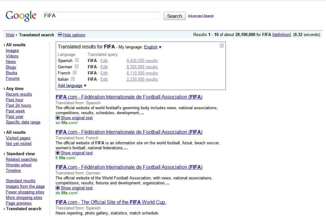fifa google translate on search