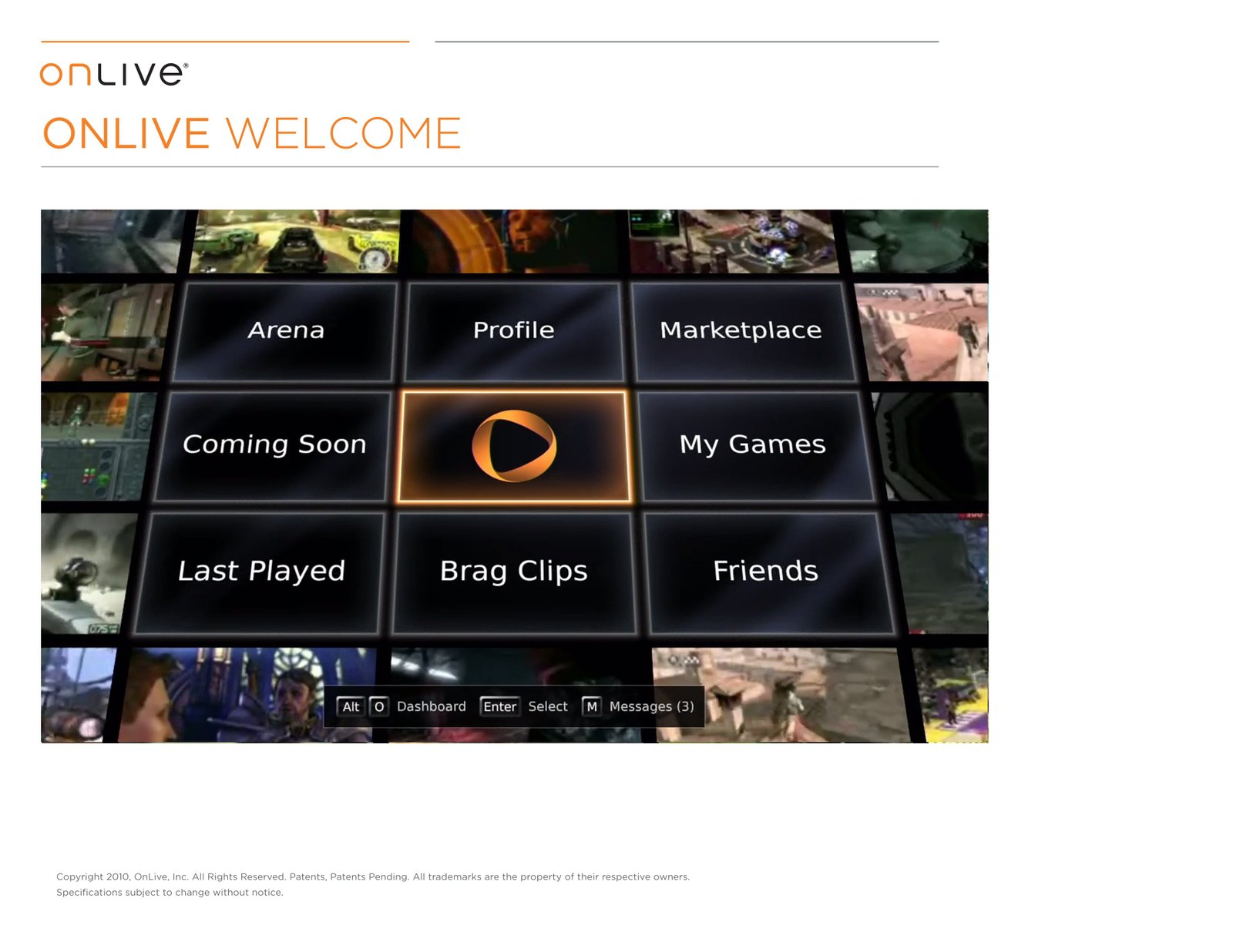 screen grab onlive welcome