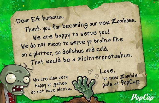 ea buys popcap zombies letter to ea