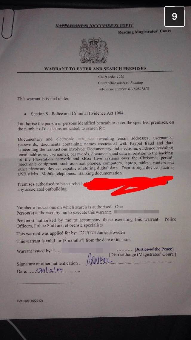 Search warrant for Vinnie Omari