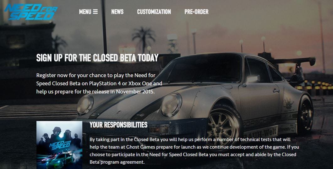 EA abre inscripción a la beta cerrada de Need for Speed para PS4 y Xbox One