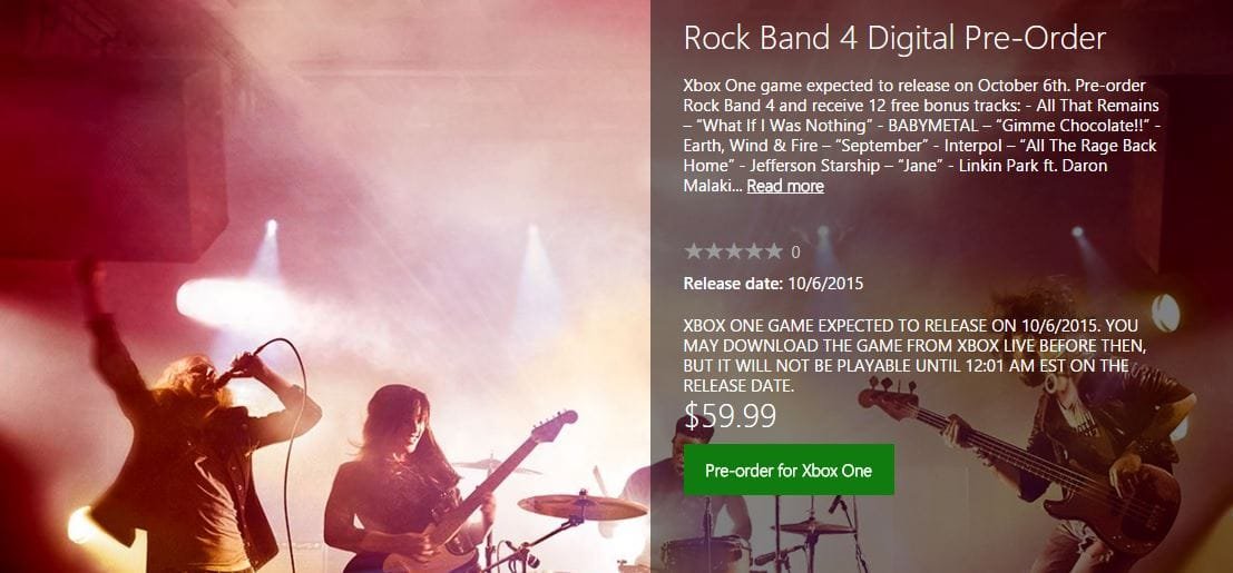 Nueva búsqueda en Xbox.com revela el DLC de Rock Band 4