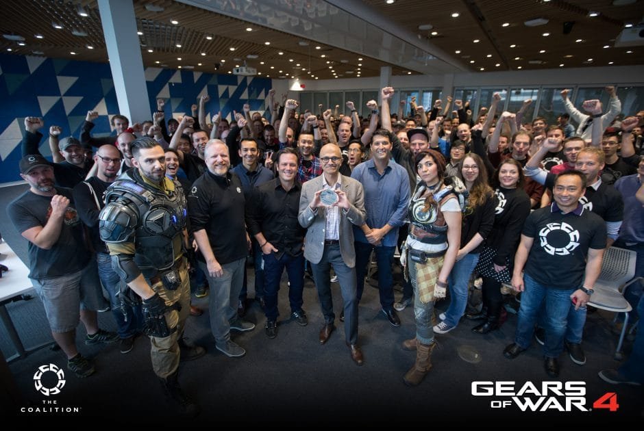 Gears of War 4 Dev Team The Coalition, with Microsoft CEO Sanya Nadella