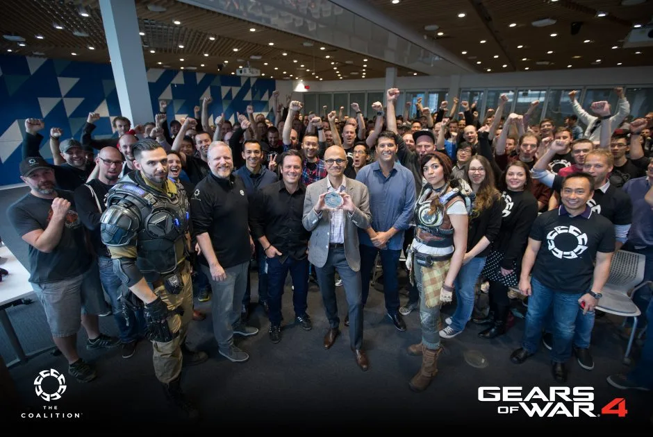 Gears of War 4 Dev Team The Coalition, with Microsoft CEO Sanya Nadella