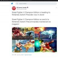 EB Games Canada - "Street Fighter V Champion Edition" / Nintendo Switch - Deleted tweet