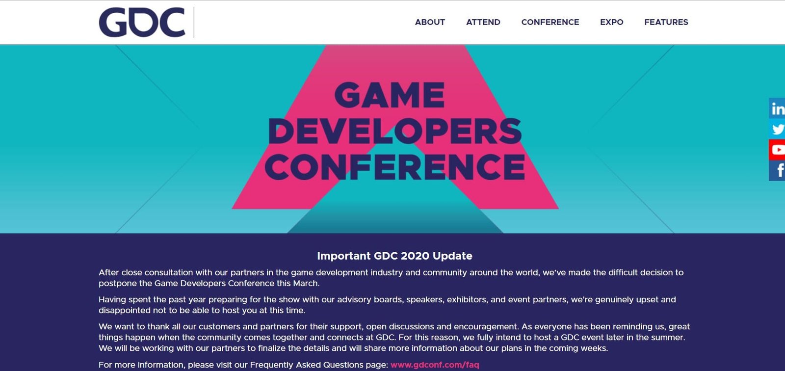 GDC 2020 Postponed
