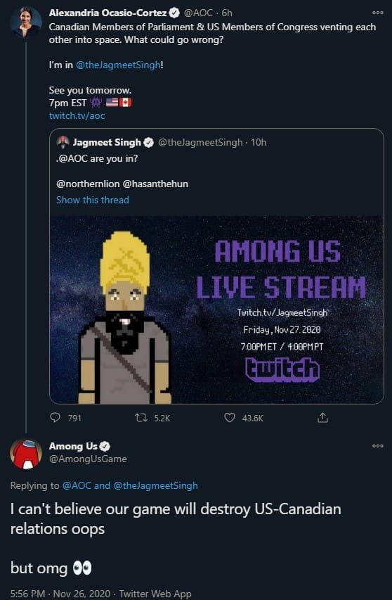 Alexandria Ocasio-Cortez | Jagmeet Singh | Among Us | Twitch