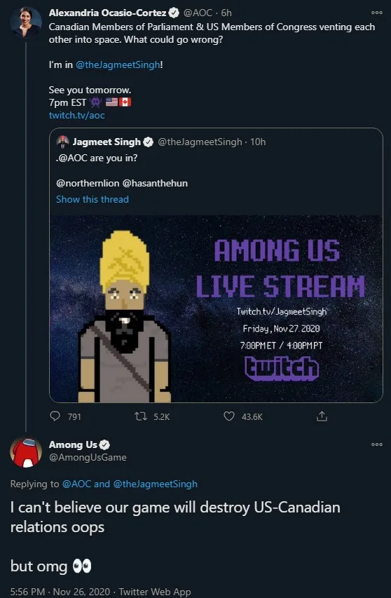 Alexandria Ocasio-Cortez | Jagmeet Singh | Among Us | Twitch